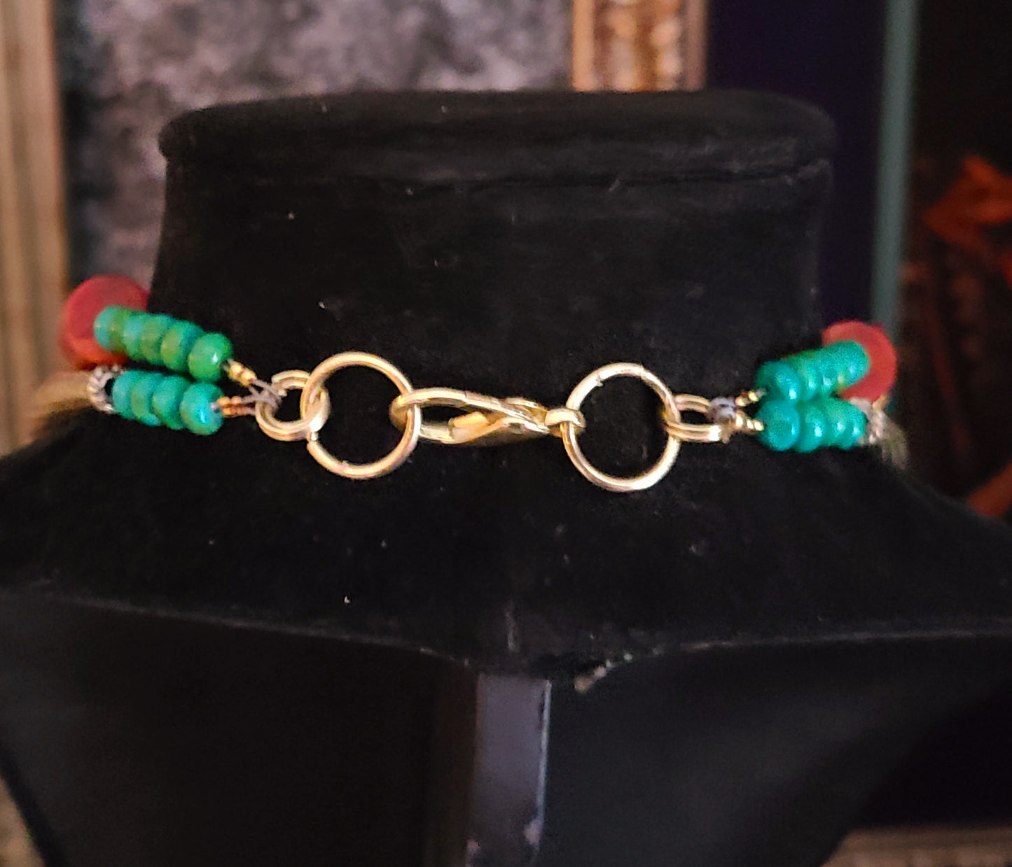 Exotic Beaded Tribal Necklace With Double Dragon Brass Pendant