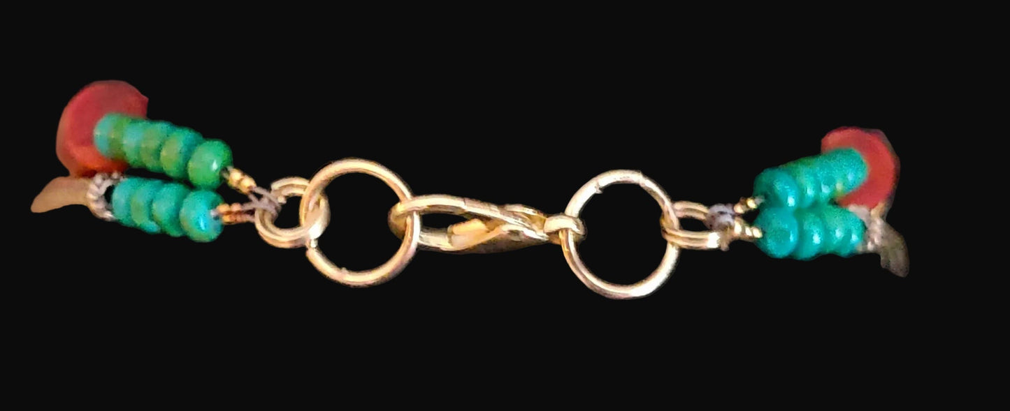 Exotic Beaded Tribal Necklace With Double Dragon Brass Pendant