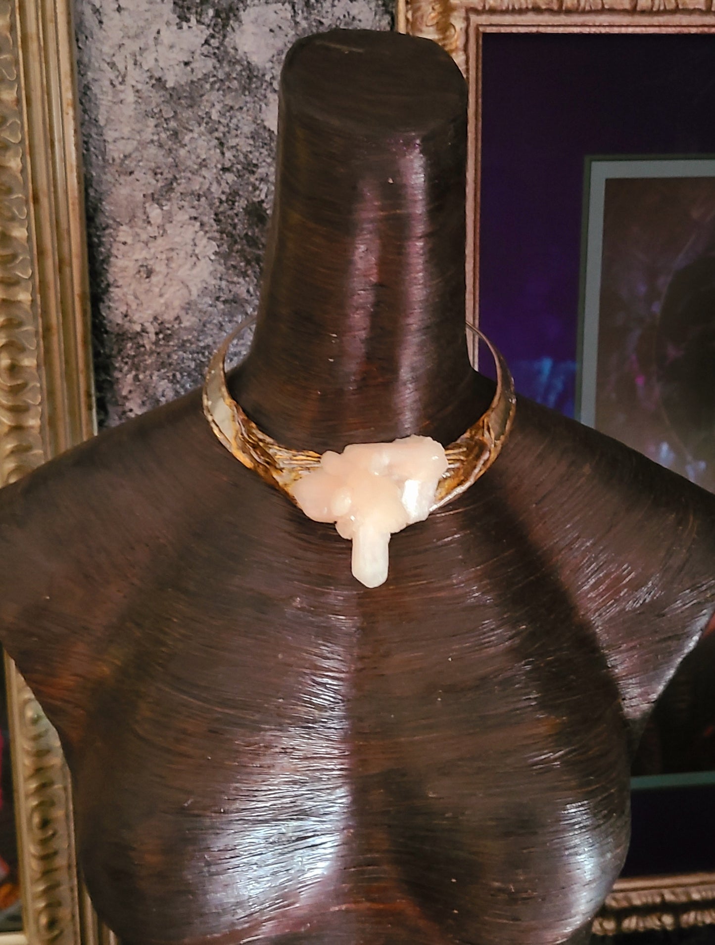 Vintage Torc Choker with Sculpted Stilbite Gemstone Neck Candy fo