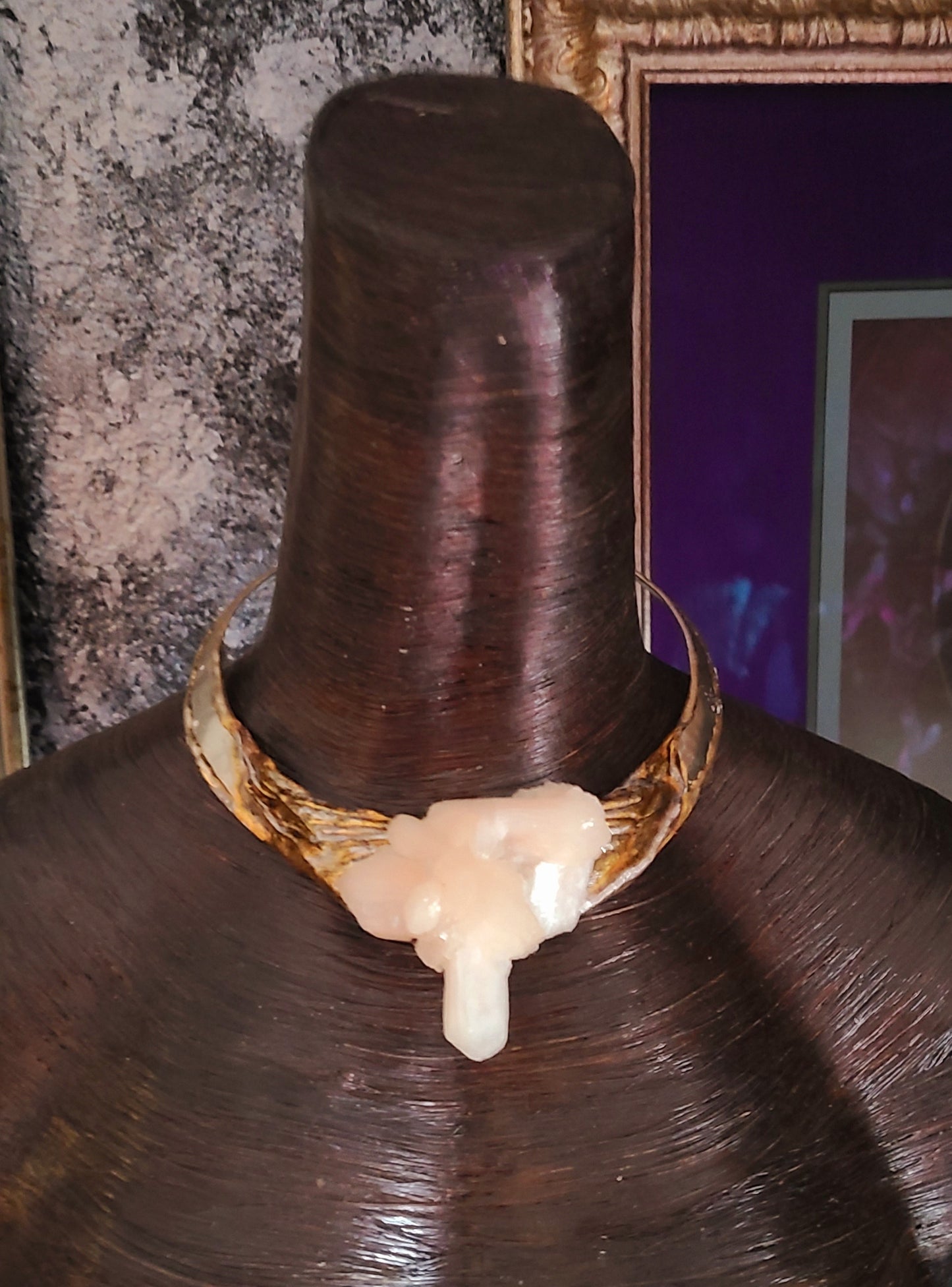 Vintage Torc Choker with Sculpted Stilbite Gemstone Neck Candy fo