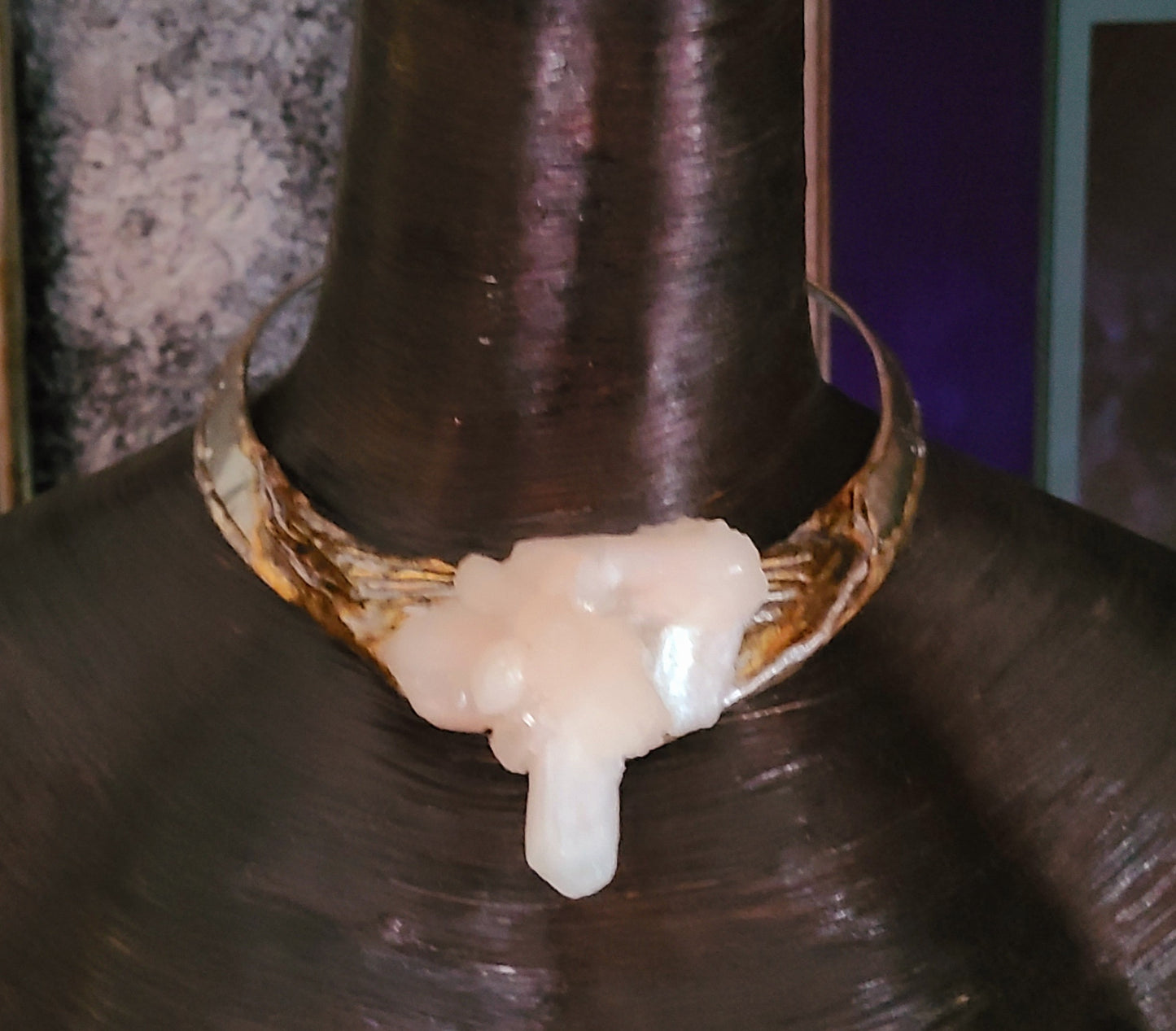 Vintage Torc Choker with Sculpted Stilbite Gemstone Neck Candy fo