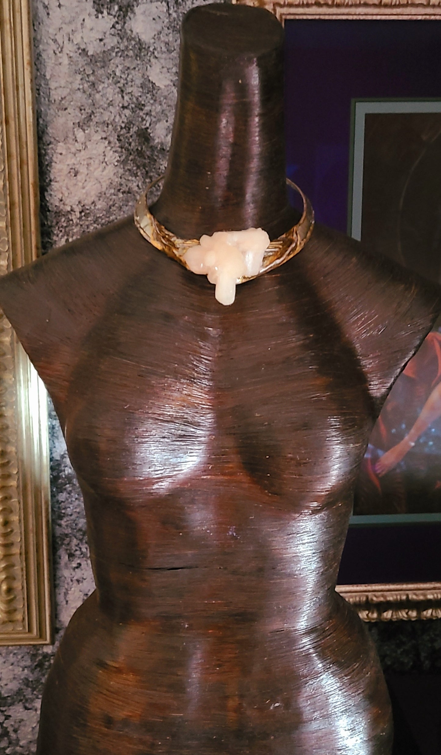 Vintage Torc Choker with Sculpted Stilbite Gemstone Neck Candy fo