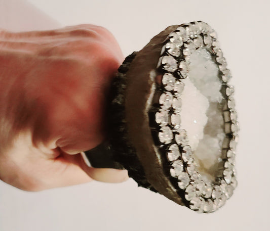 Snowball Druzy Geode Adjustable Two Finger Statement Ring Unisex, C