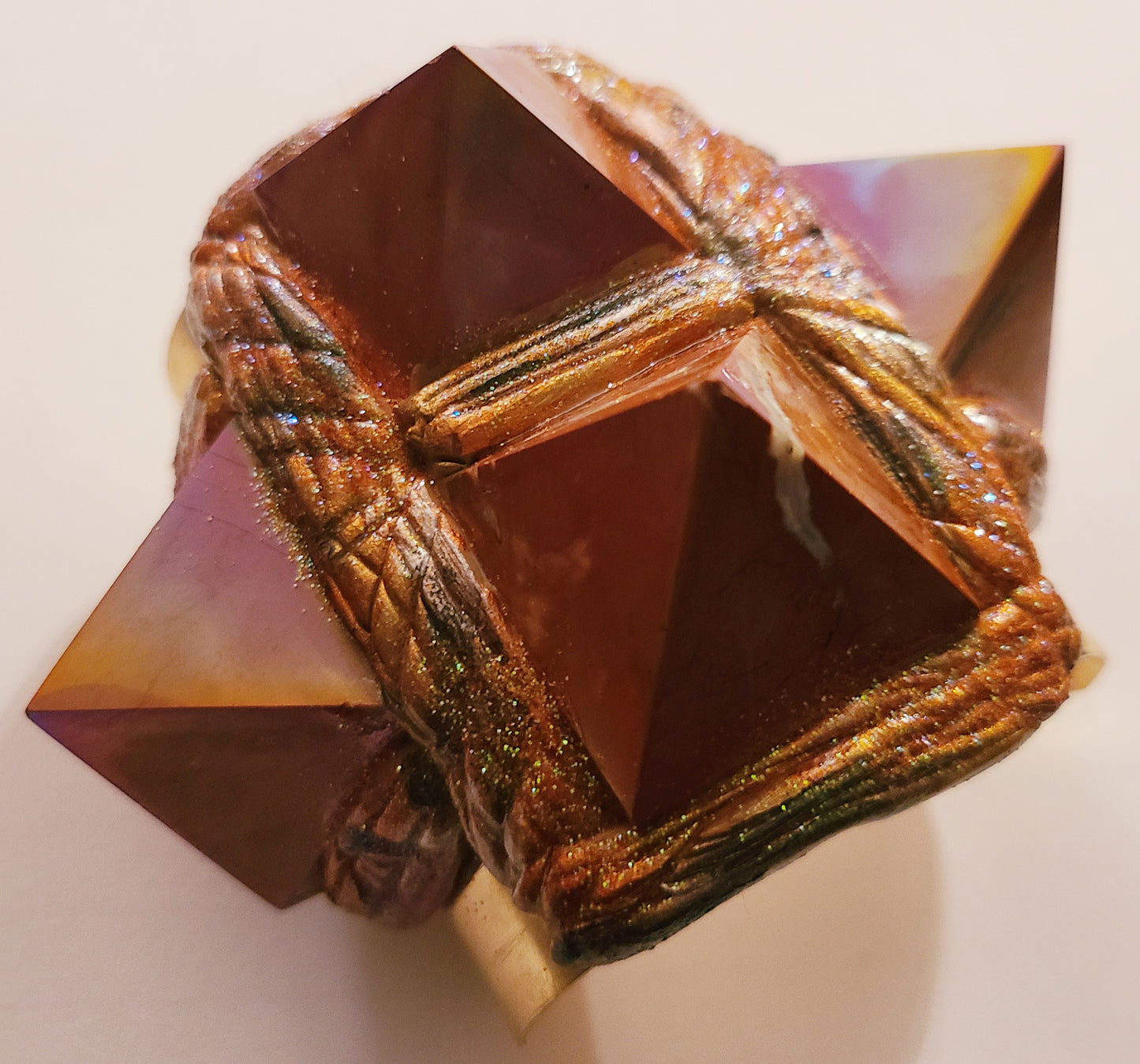 Sculpted Red Jasper Pyramid Statement Cuff - Egyptian Fantasy Bangle