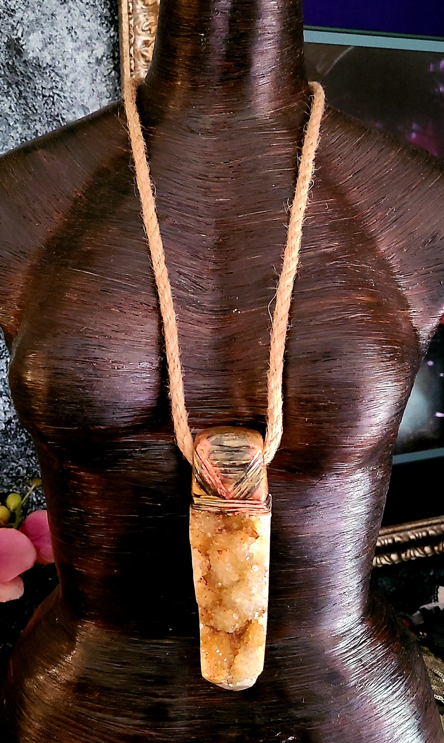 Talisman Crystal Orange Brown Zebra Druzy Jasper Tower, Gemstone Penda