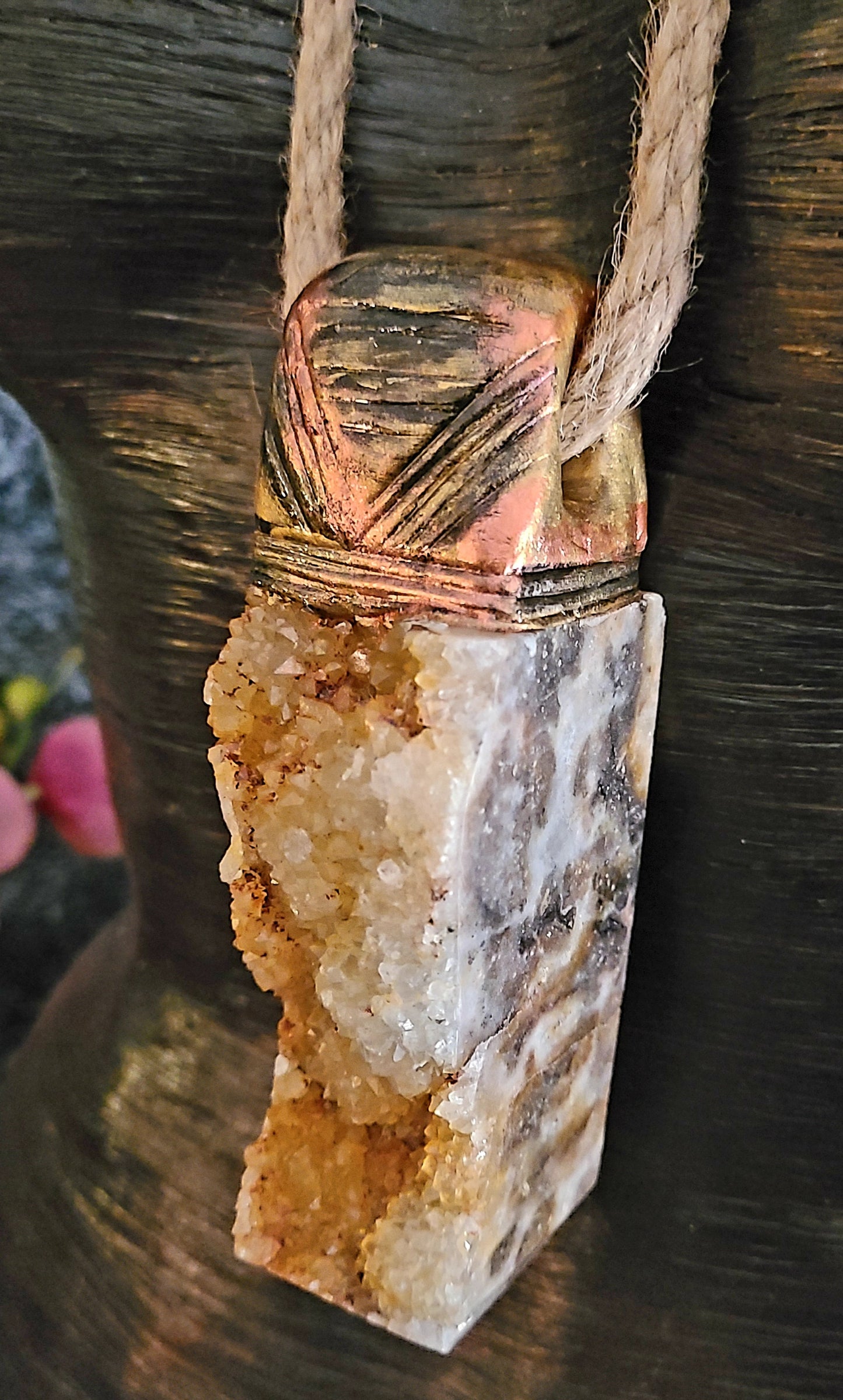 Talisman Crystal Orange Brown Zebra Druzy Jasper Tower, Gemstone Penda