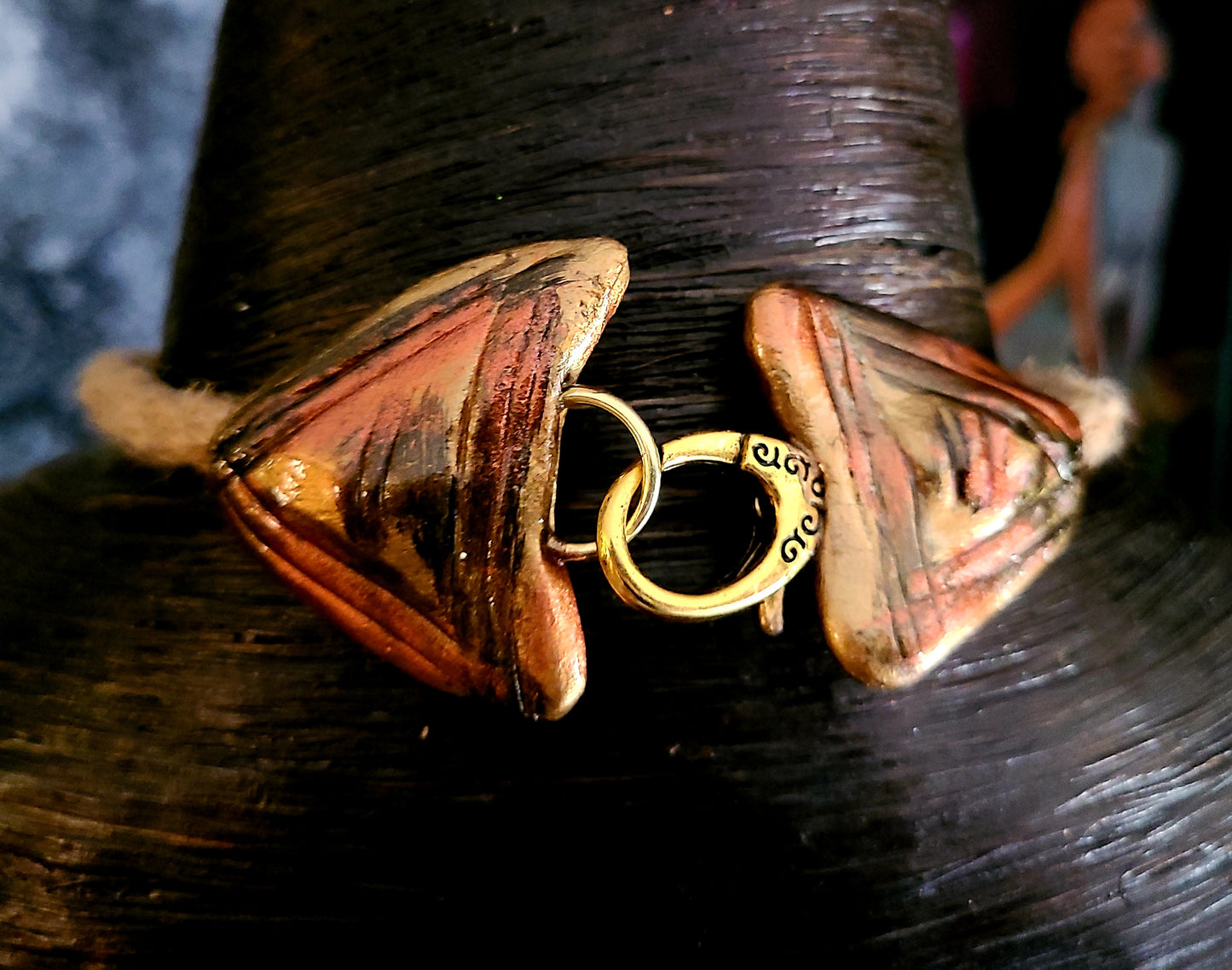 Orange & Brown Crystal Zebra Jasper Druzy Hemp Rope Pendant - Scarce