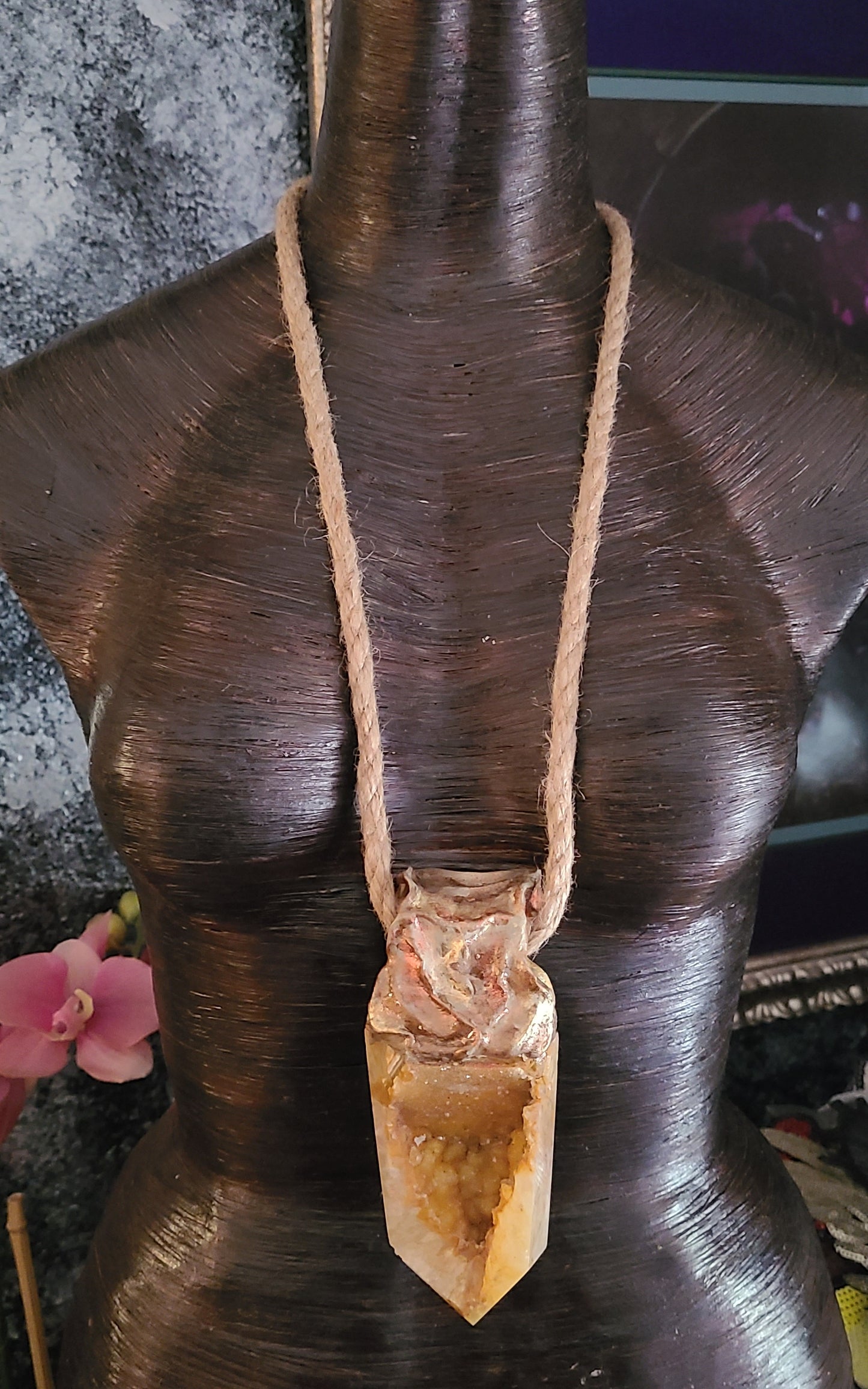Gemstone Pendant Tower Faceted Agate Druzy Brown Sugar, Tower Crystal