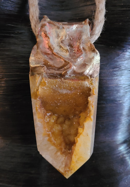 Gemstone Pendant Tower Faceted Agate Druzy Brown Sugar, Tower Crystal