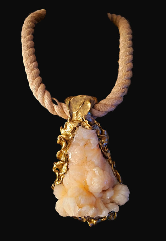 Rough Stilbite Sculpted Chest Piece With Bold Hemp Rope - Unisex