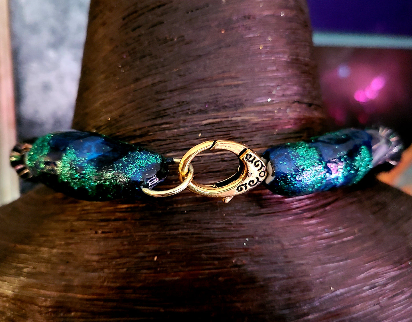 Druzy Agate & Malachite Sculpted Unisex Chest Piece With Metallic Rope