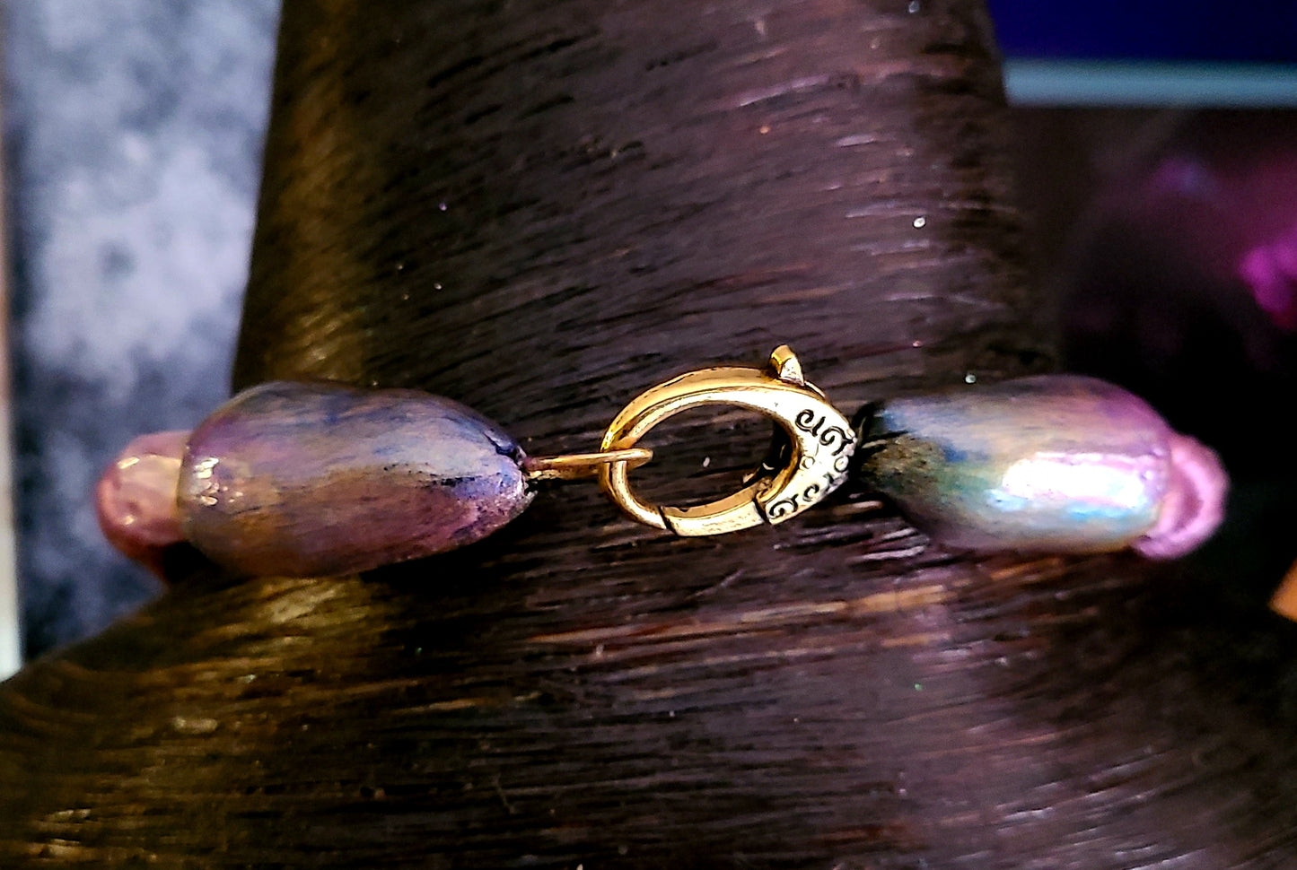 Rough Rainbow Quartz Sculpted Unisex Amulet & Silk Rope - Jewel Tone