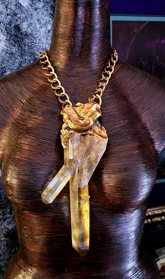 Luxury Smoky Quartz Sculpted Gemstone Pendant - High End Dramatic