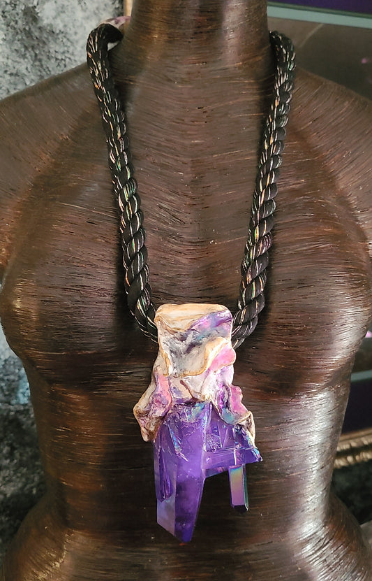 Rough Purple Quartz Sculpted Gemstone Pendant & Statement Ring Set
