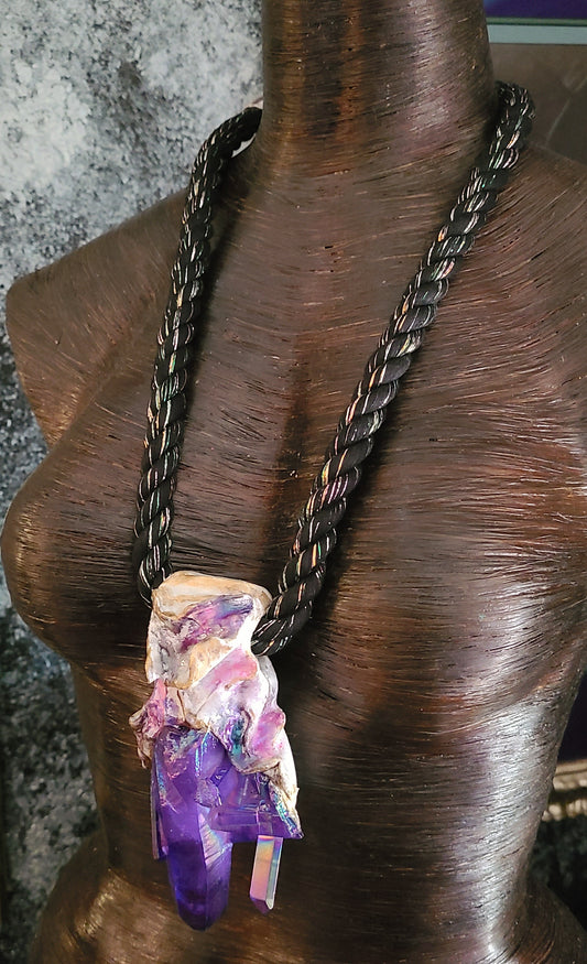 Purple Quartz Pendant & Statement Ring Set - Wearable Art