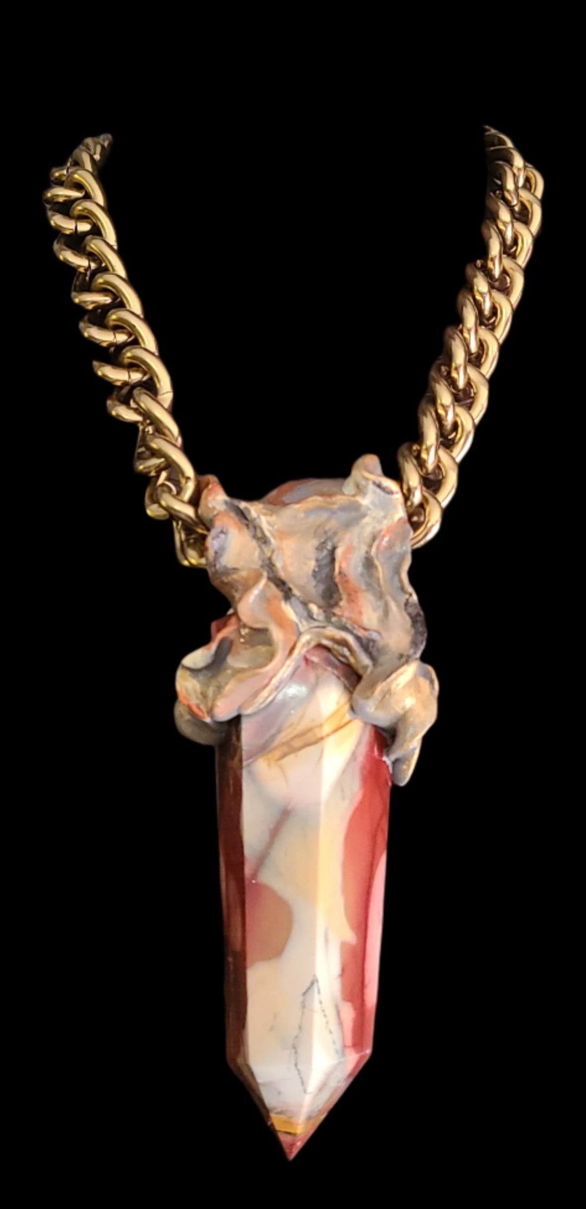 Sculpted Gemstone Pendant Mookaite Jasper Obelisk, Talisman Tower On B