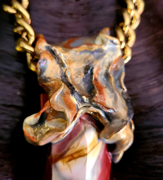 Sculpted Gemstone Pendant Mookaite Jasper Obelisk, Talisman Tower On B