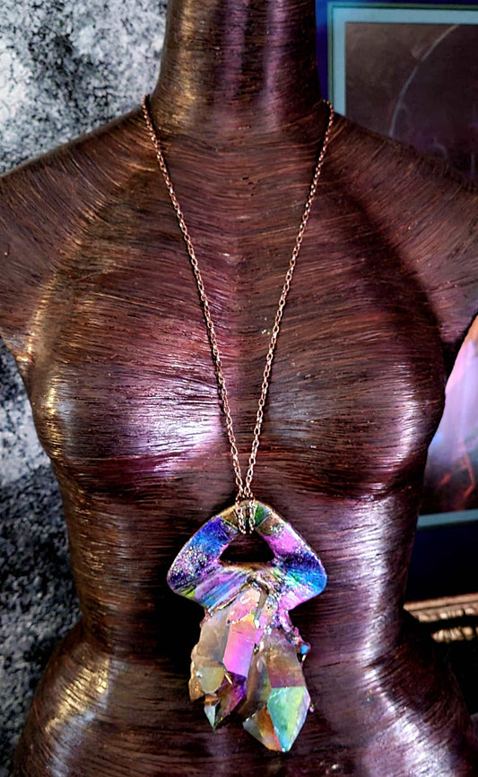 Amulet Quartz Smoky Titanium, Talisman Gemstone Raw Rough Rare Scarce, Statement Pendant Jewel Tone Rainbow
