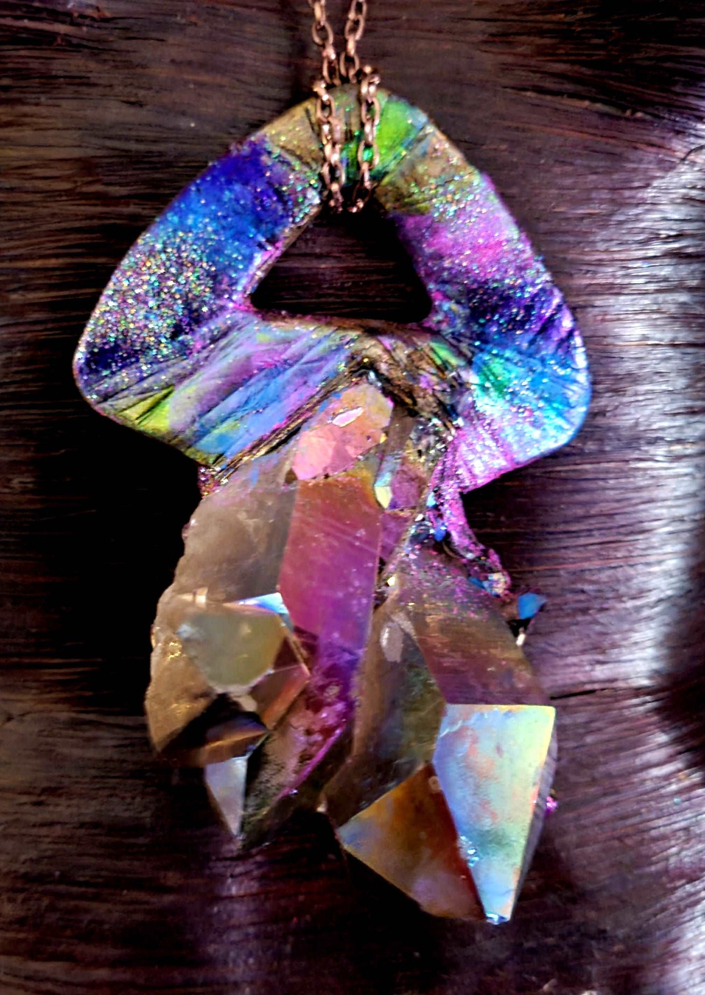 Amulet Quartz Smoky Titanium, Talisman Gemstone Raw Rough Rare Scarce, Statement Pendant Jewel Tone Rainbow