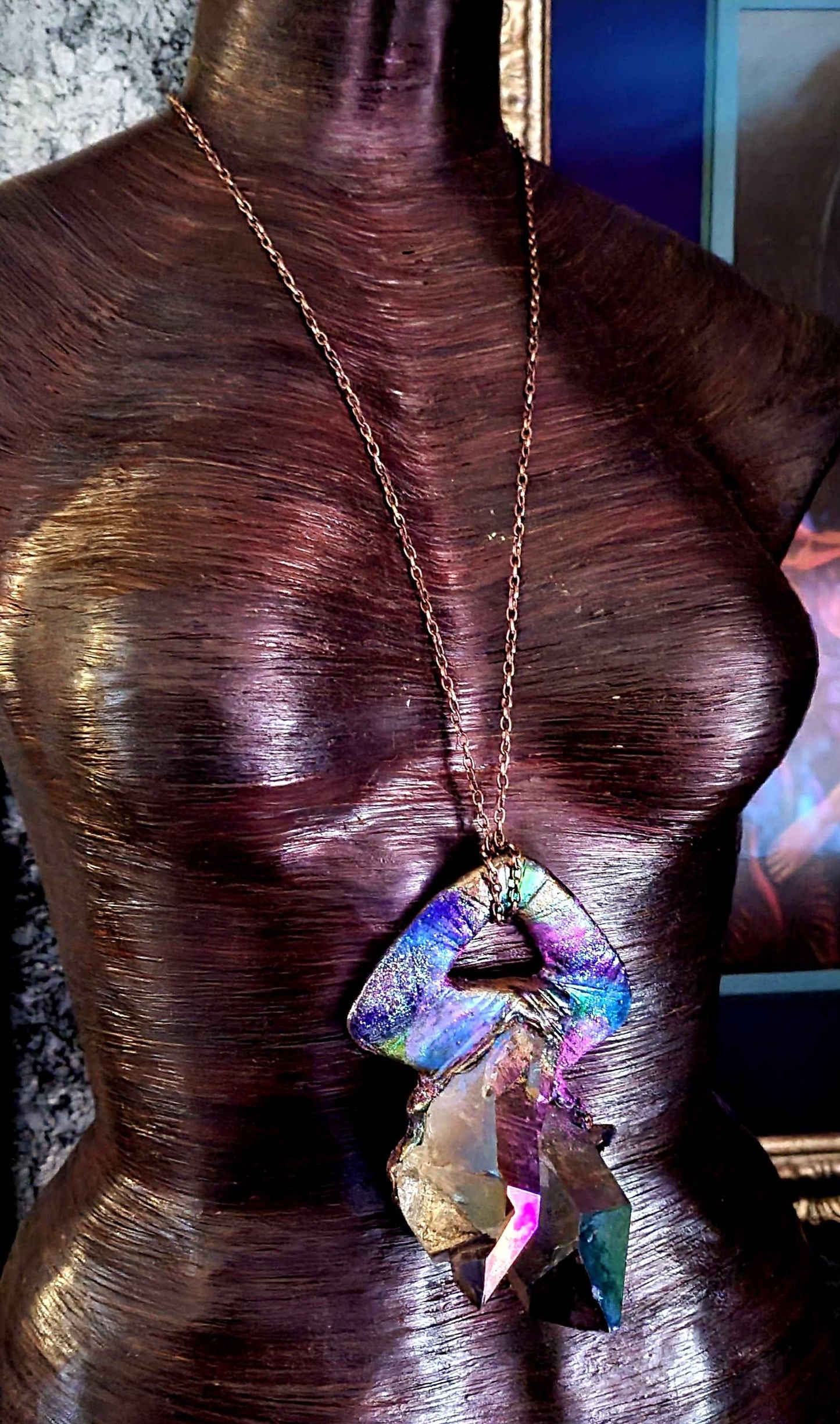 Amulet Quartz Smoky Titanium, Talisman Gemstone Raw Rough Rare Scarce, Statement Pendant Jewel Tone Rainbow