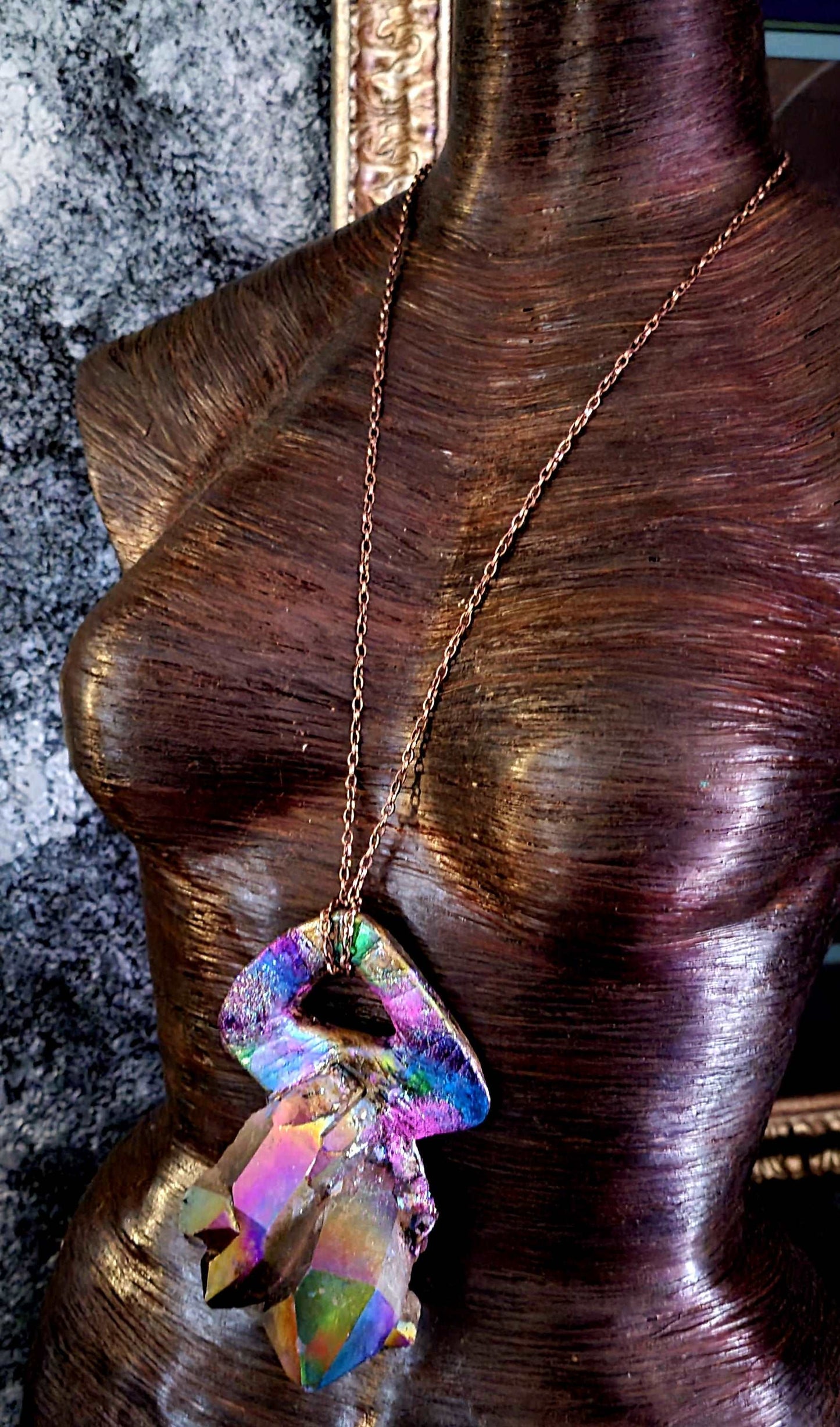 Amulet Quartz Smoky Titanium, Talisman Gemstone Raw Rough Rare Scarce, Statement Pendant Jewel Tone Rainbow