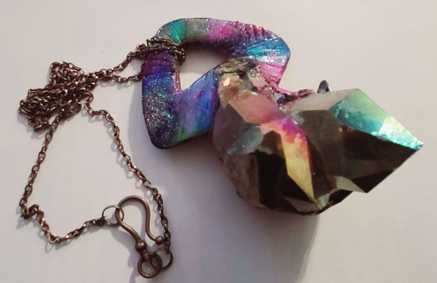 Amulet Quartz Smoky Titanium, Talisman Gemstone Raw Rough Rare Scarce, Statement Pendant Jewel Tone Rainbow