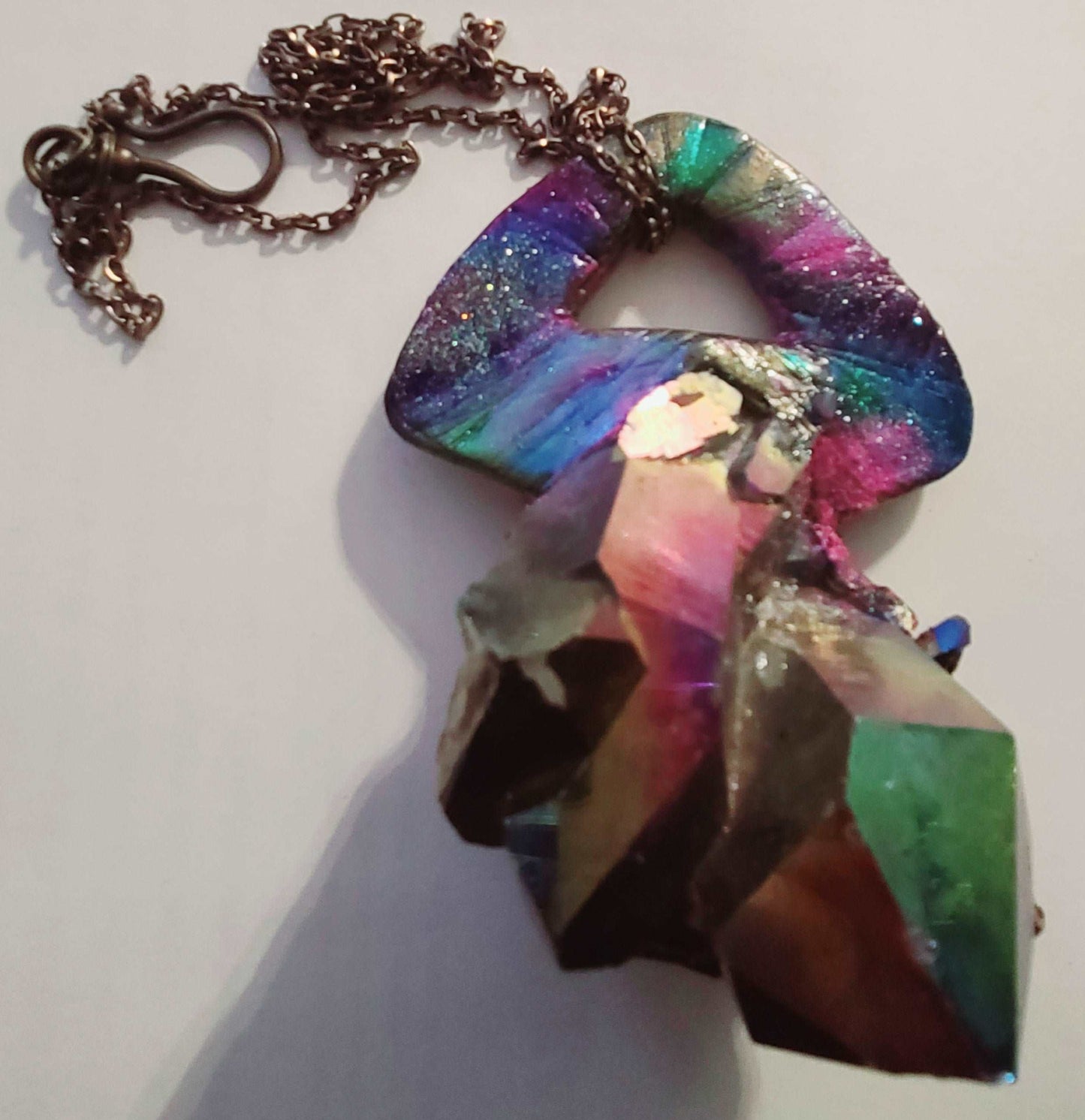 Amulet Quartz Smoky Titanium, Talisman Gemstone Raw Rough Rare Scarce, Statement Pendant Jewel Tone Rainbow