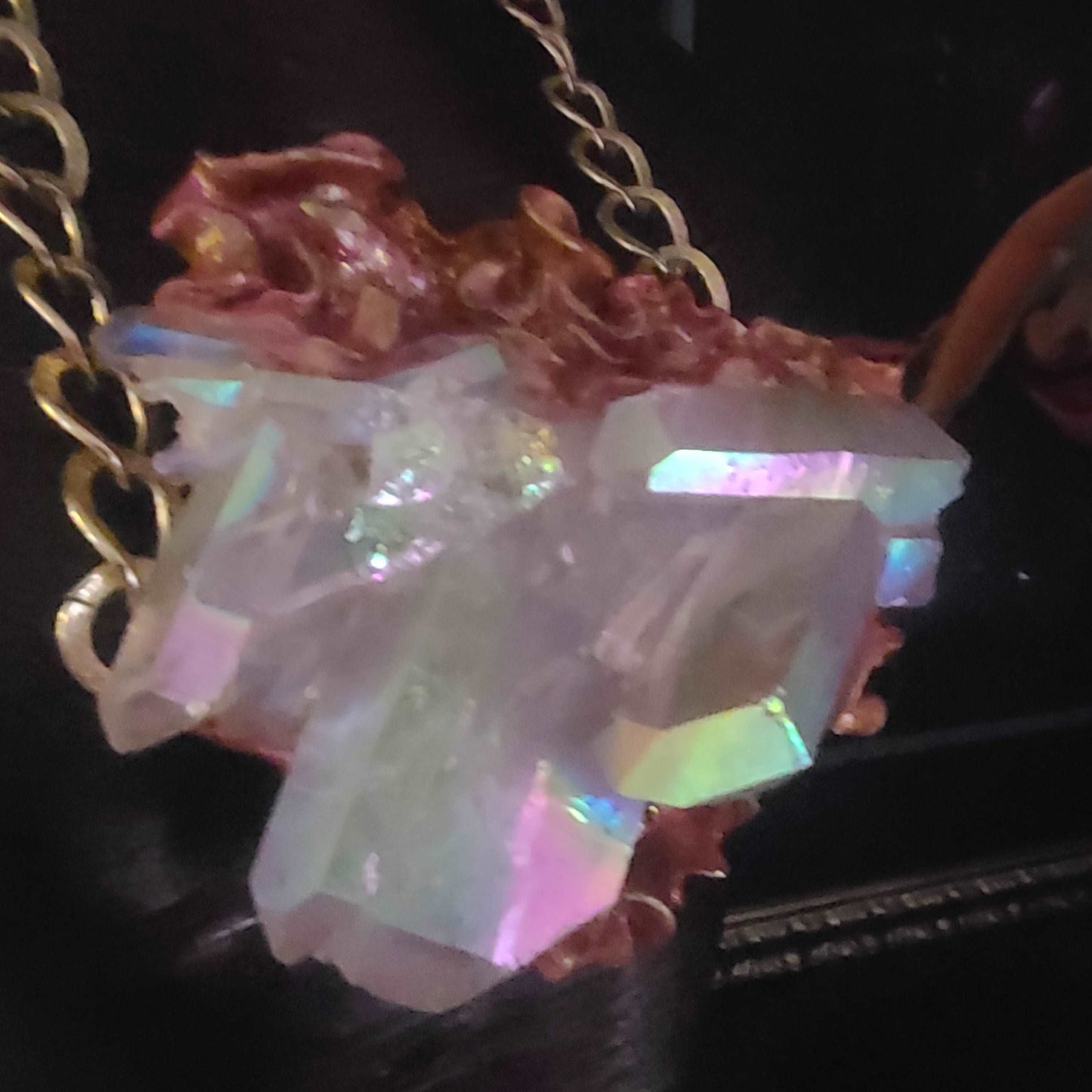 Breast Plate Pendant Luxury Quartz Angel Aura, Pendant Sculpted Baroque Style, Crystal Flame Rough Raw Unisex