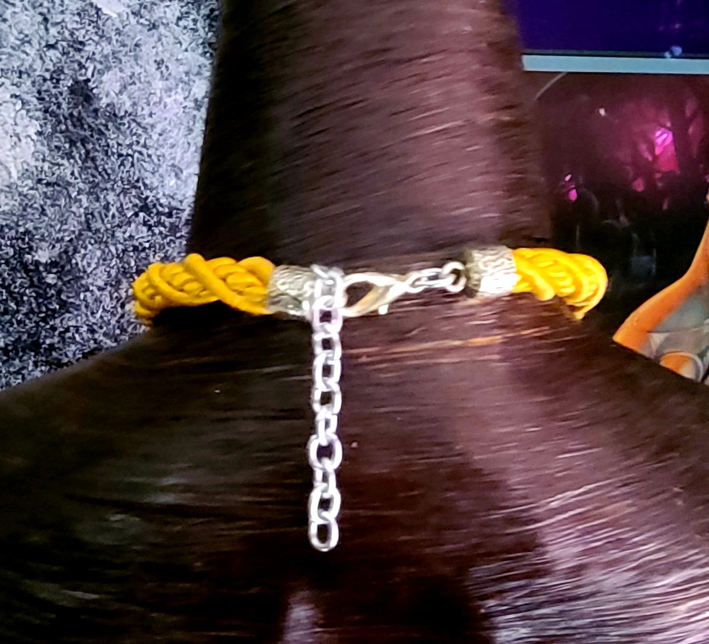 Titanium Quartz Sculpted Gemstone Pendant with Yellow Satin Rope