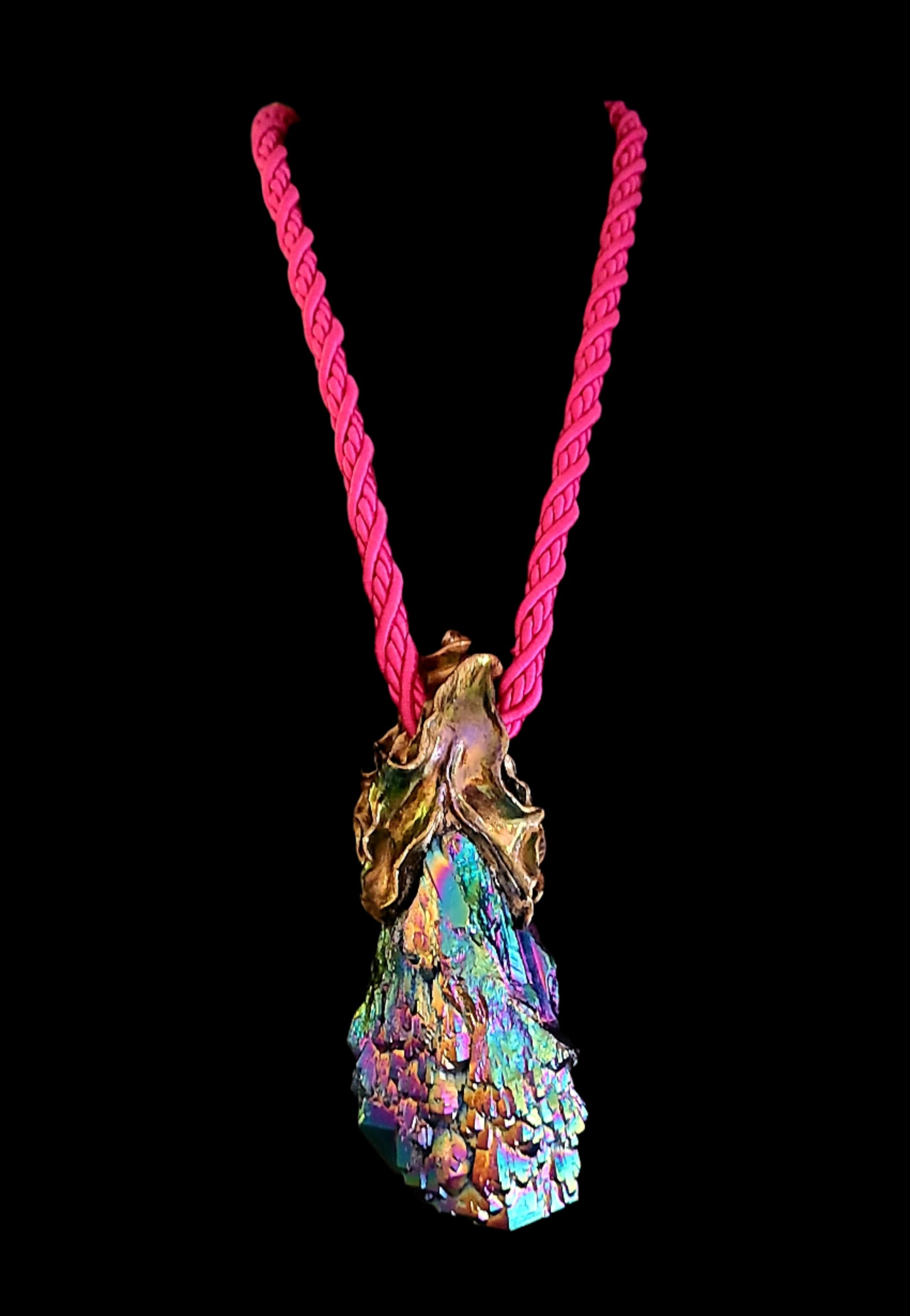 Rough Titanium Rainbow Quartz Sculpted Pendant (Unisex)