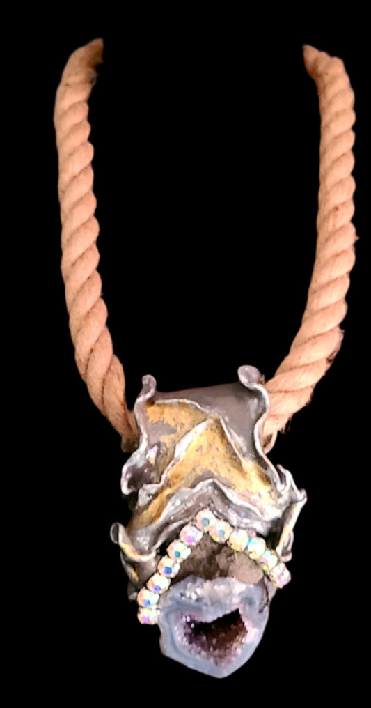 Amethyst Geode Bold Pendant & Jute Rope - Big & Tall Men