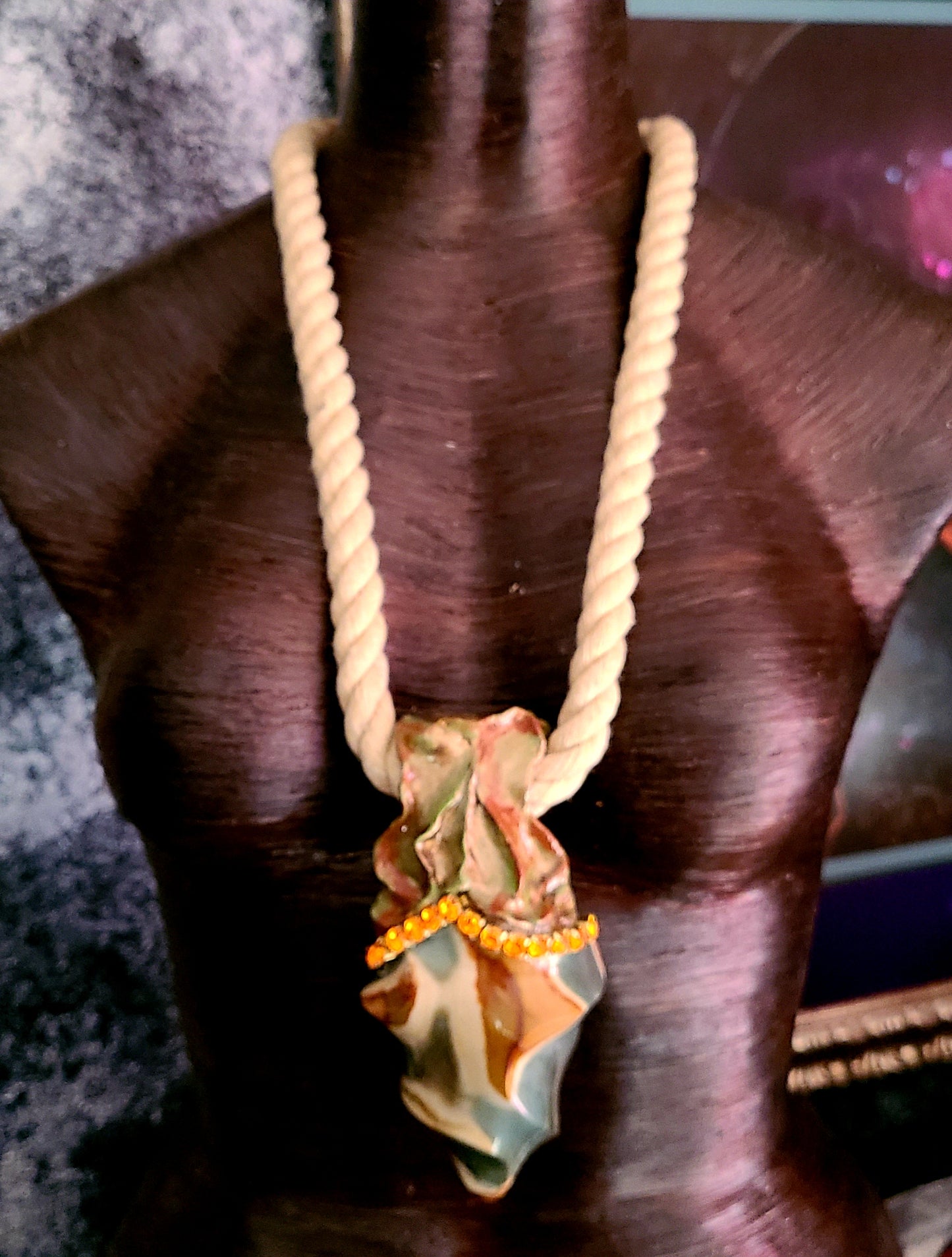 Gemstone Pendant Rope Cotton Flame Ocean Jasper, Talisman Camouflage P