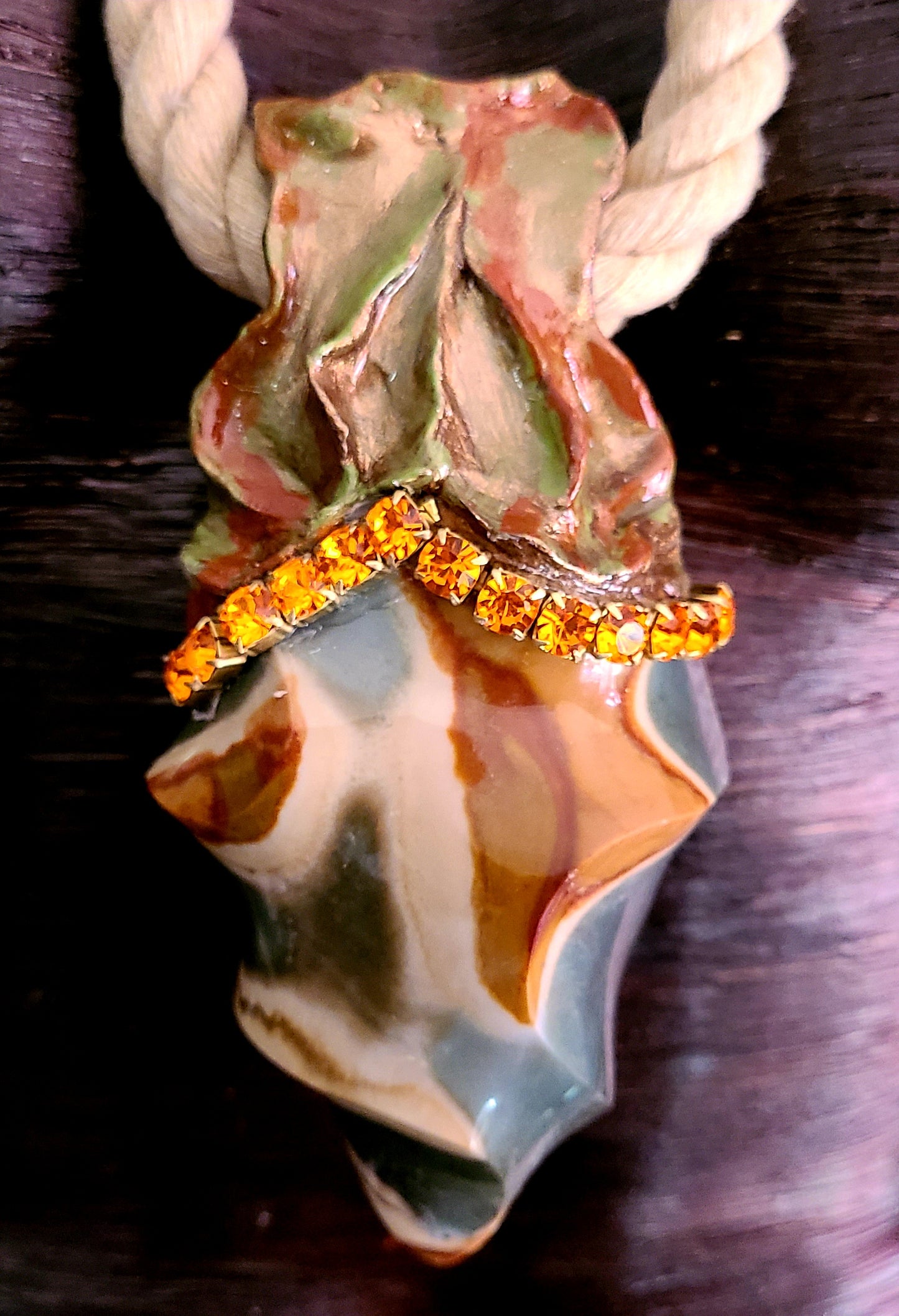 Gemstone Pendant Rope Cotton Flame Ocean Jasper, Talisman Camouflage P