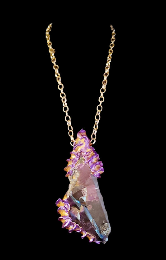 Pink Titanium Quartz Pendant - Sculpted Luxury Amulet