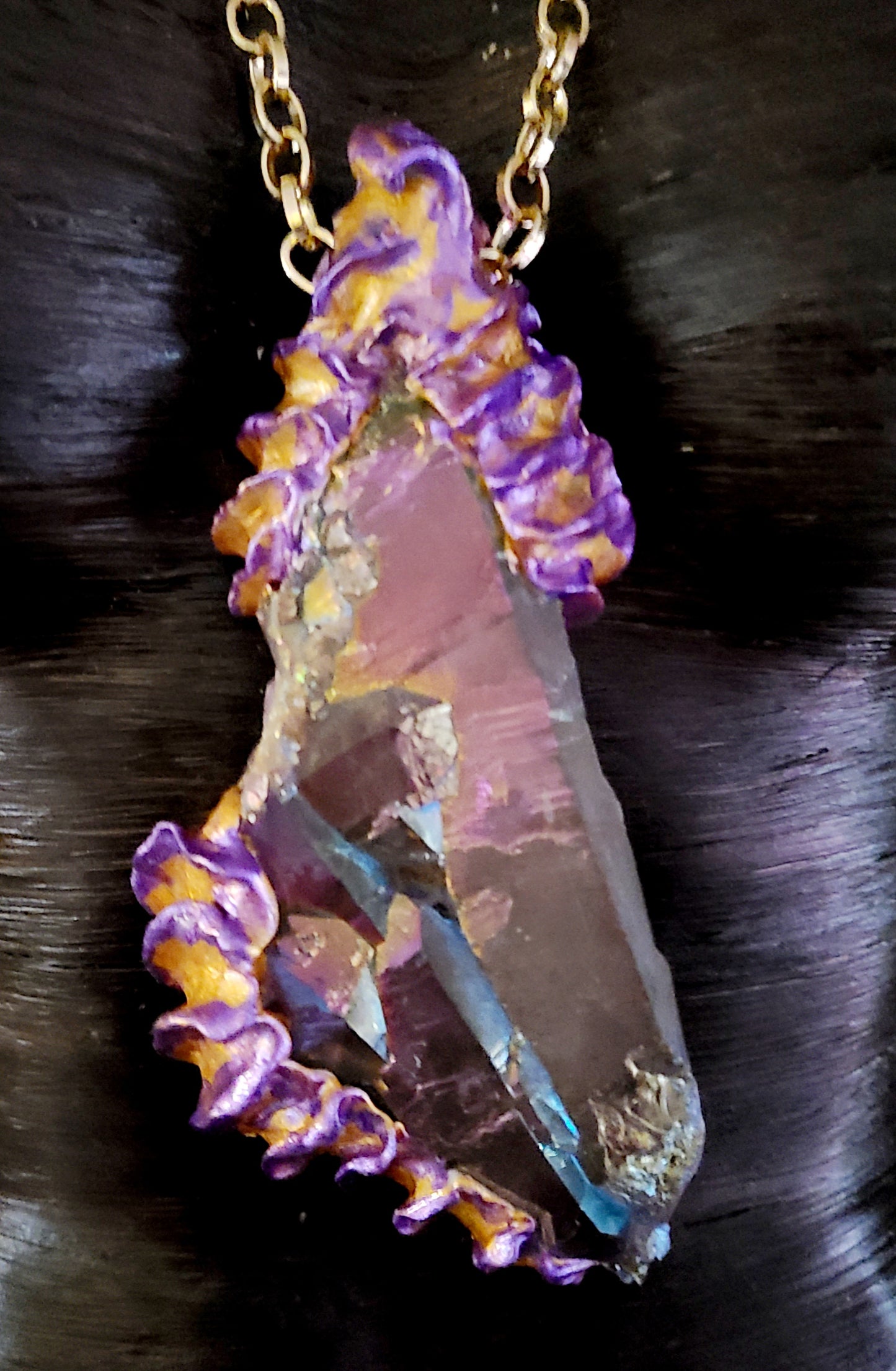 Pink Titanium Quartz Sculpted Gemstone Pendant - Rough Crystal Amulet