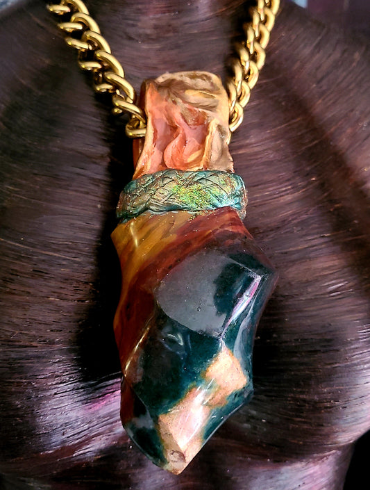 Talisman Ocean Jasper Flame Unisex, Amulet Earth Tone Bold Gold Cha