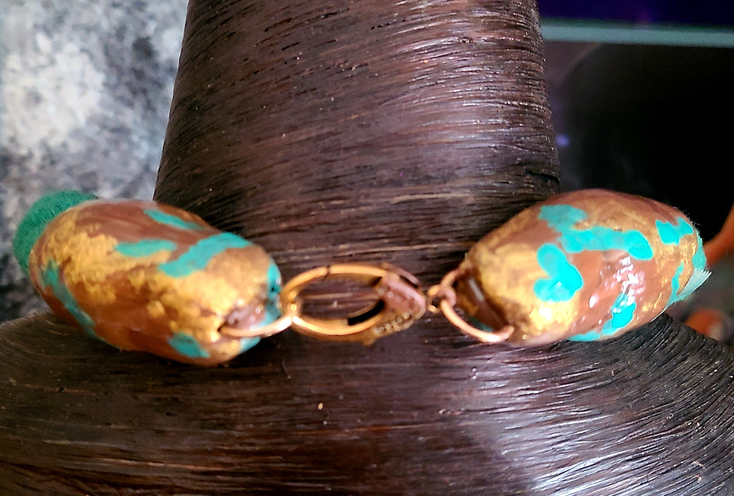 Rough Chrysocolla Sculped Gemstone Pendant with Green Rope Unisex St