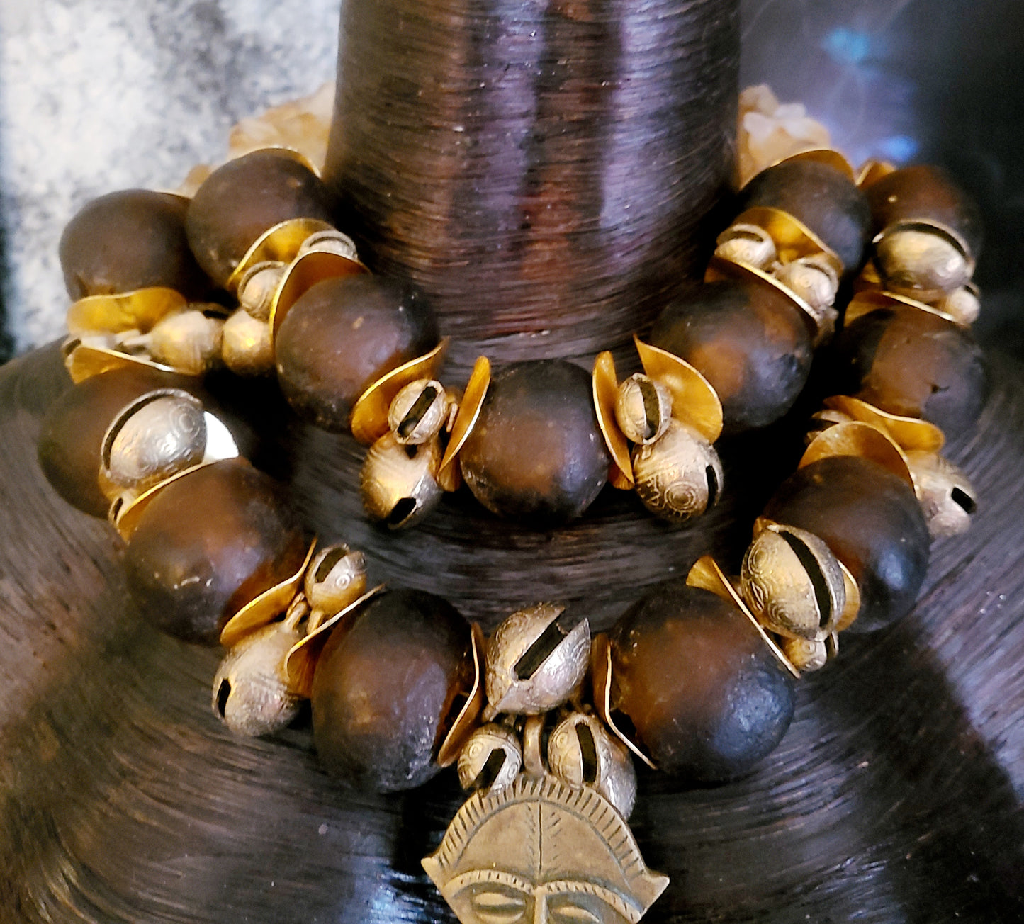 African Tibetan Glass & Metal Oversized Beaded Statememt Luxury Neckla