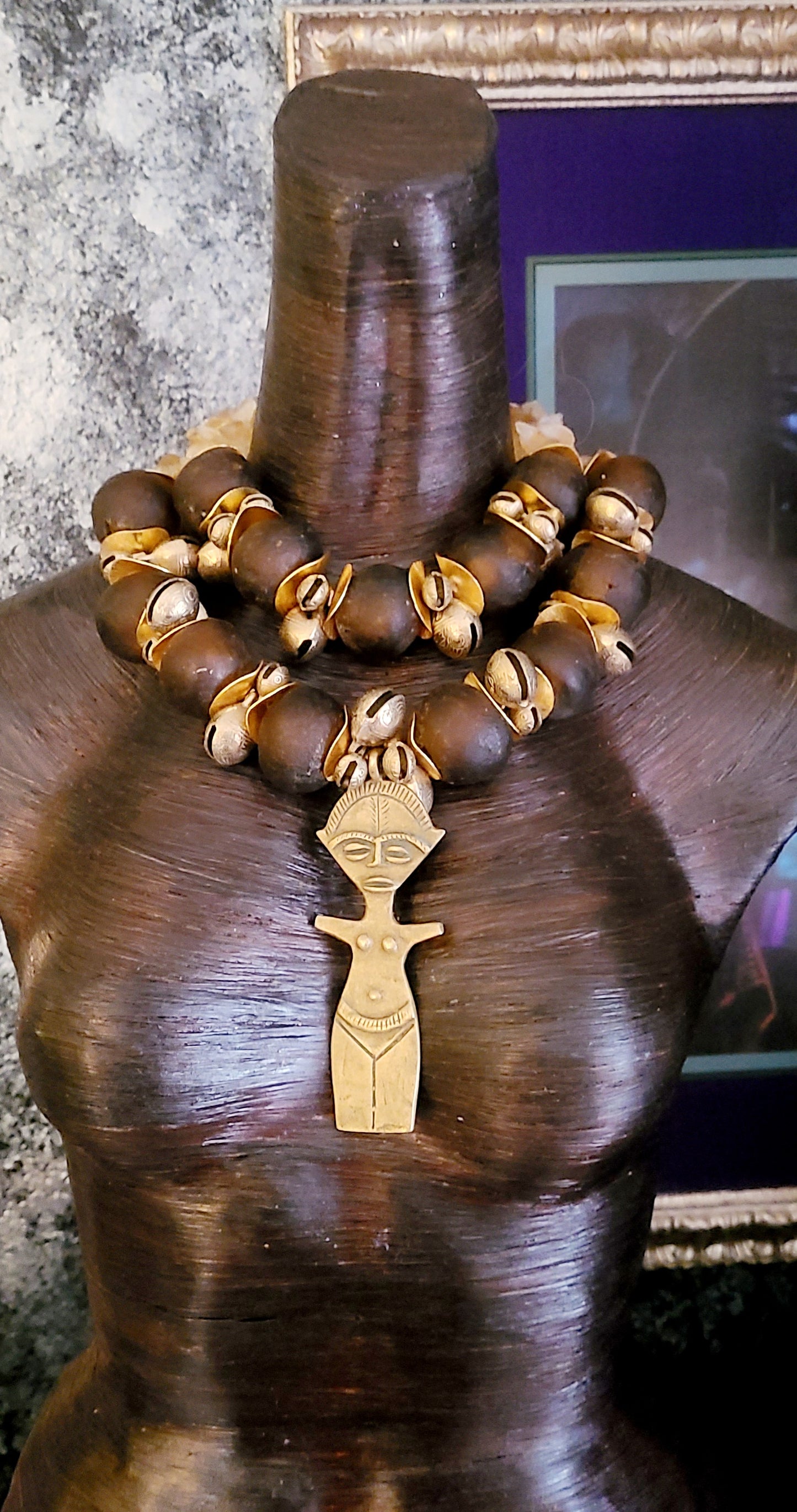 African Tibetan Glass & Metal Oversized Beaded Statememt Luxury Neckla