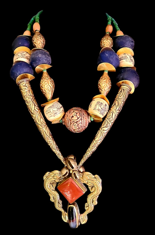 Tibetan Repousse Tribal Bib Luxury Necklace - Exotic Components