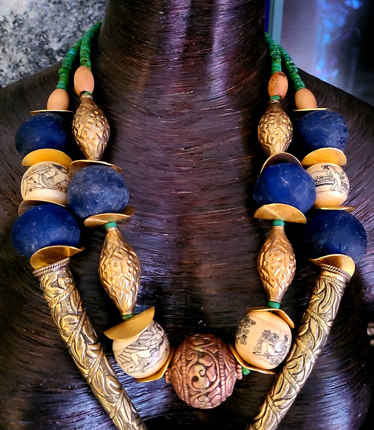 Tribal Bib Statement Luxury Necklace Tibetan Repousse, Chest Piece Eth