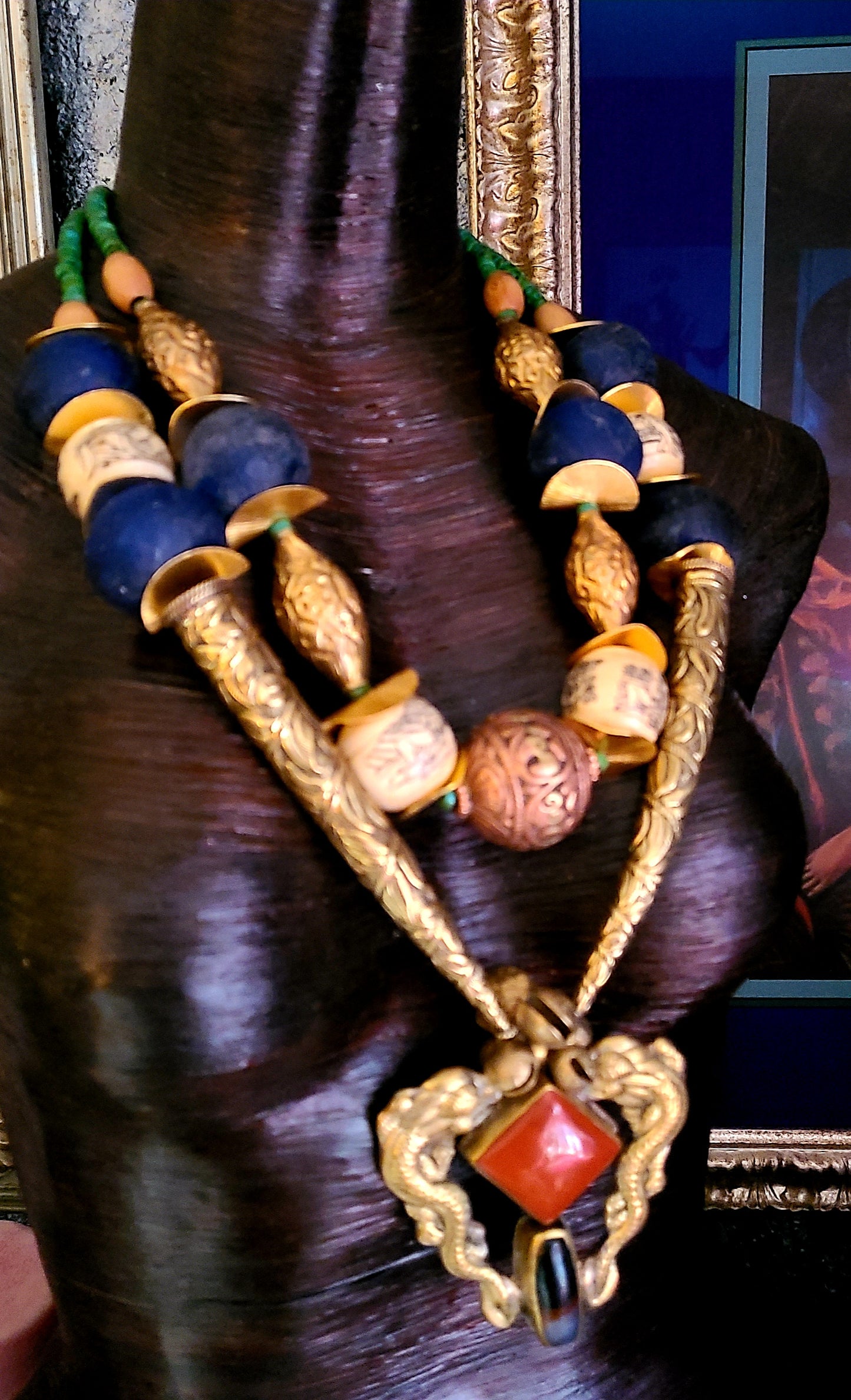 Tribal Bib Statement Luxury Necklace Tibetan Repousse, Chest Piece Eth