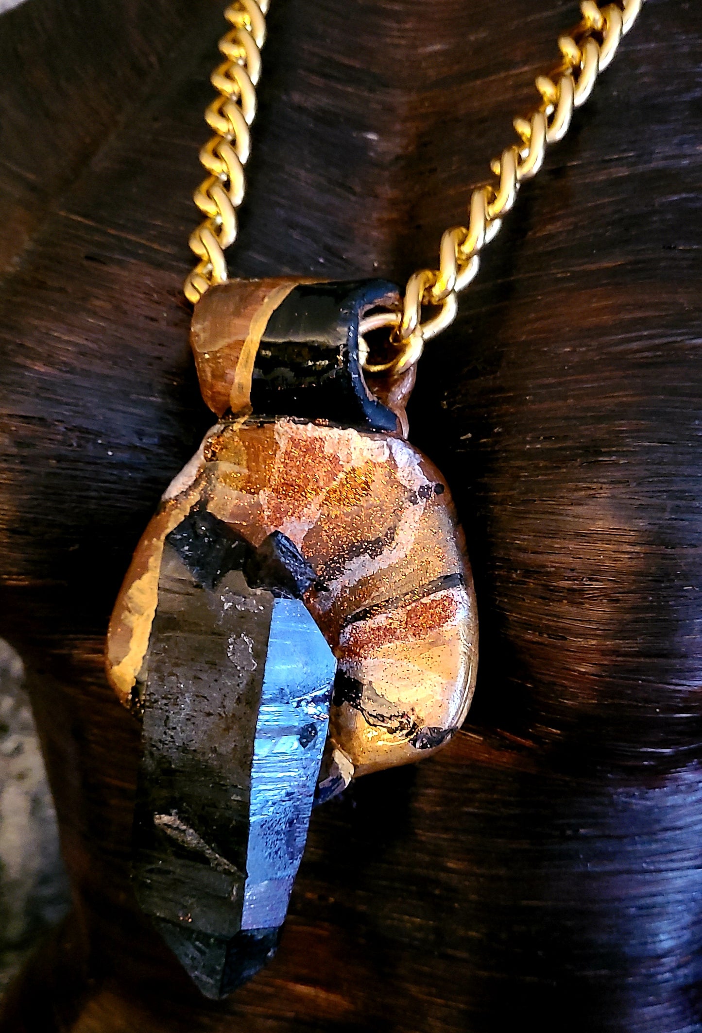 Talisman Smoky Quartz Gemmy Sculpted Setting, Amulet Autumn Colors