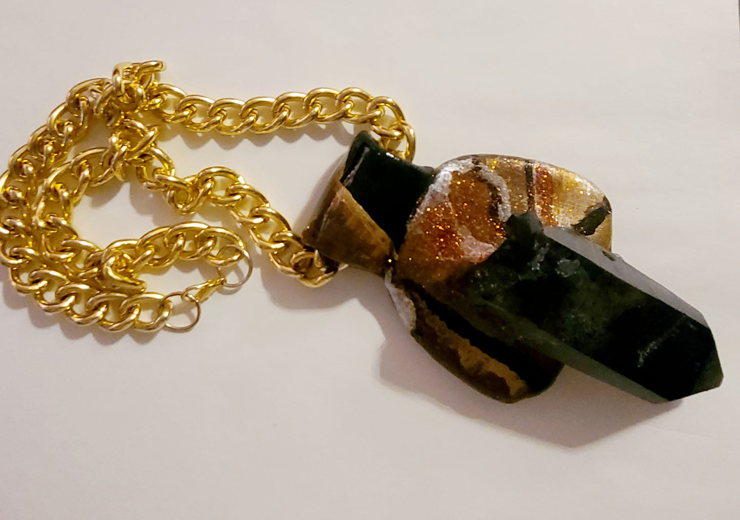 Talisman Smoky Quartz Gemmy Sculpted Setting, Amulet Autumn Colors