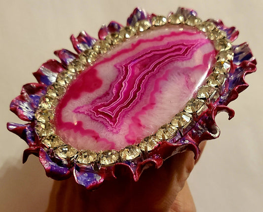 Huge Hand Sculpted Hot Pink Druzy Agate Adjustable Statement Ring
