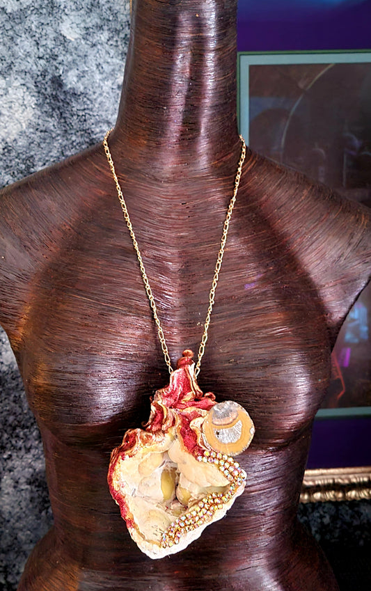 Botryoidal Crystal Agate & Mixed Gemstone Sculpted Gemstone Pendant, D