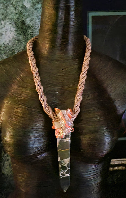 Rare Polka Dot Jasper Sculpted Obelisk, Earth Tone Gemstone Tower