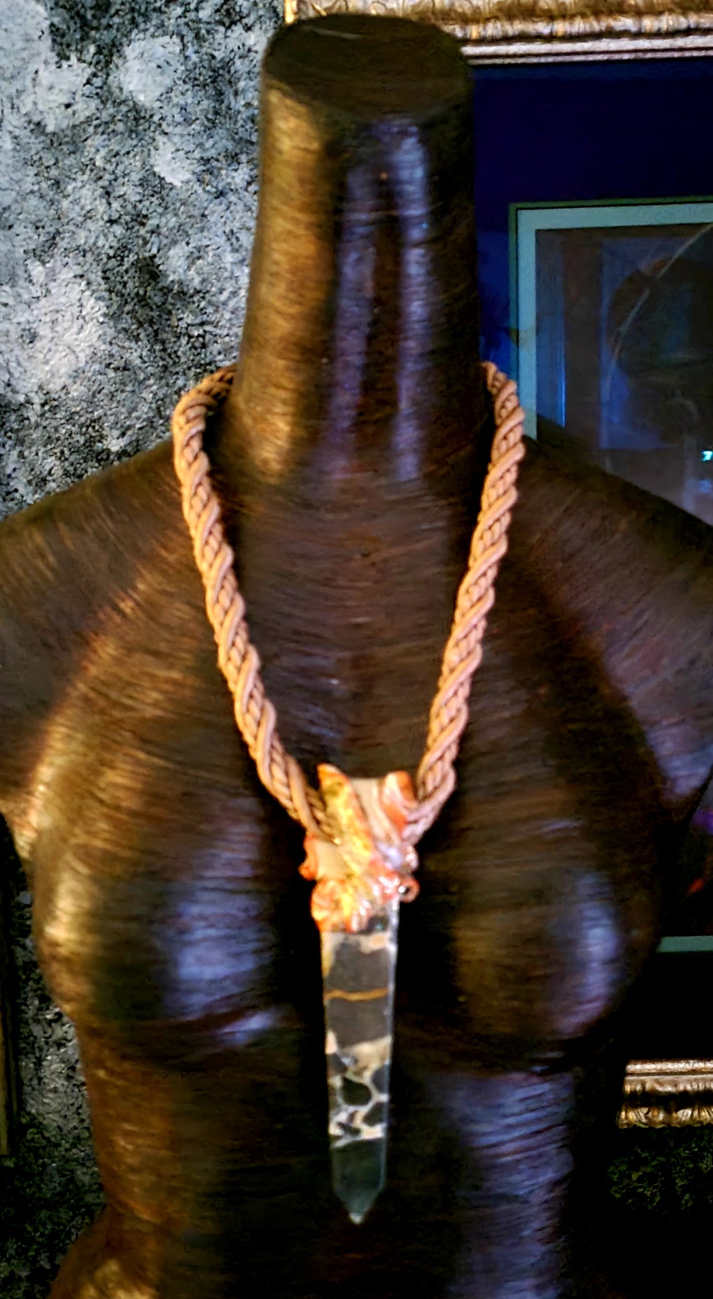 Rare Polka Dot Jasper Sculpted Obelisk, Earth Tone Gemstone Tower