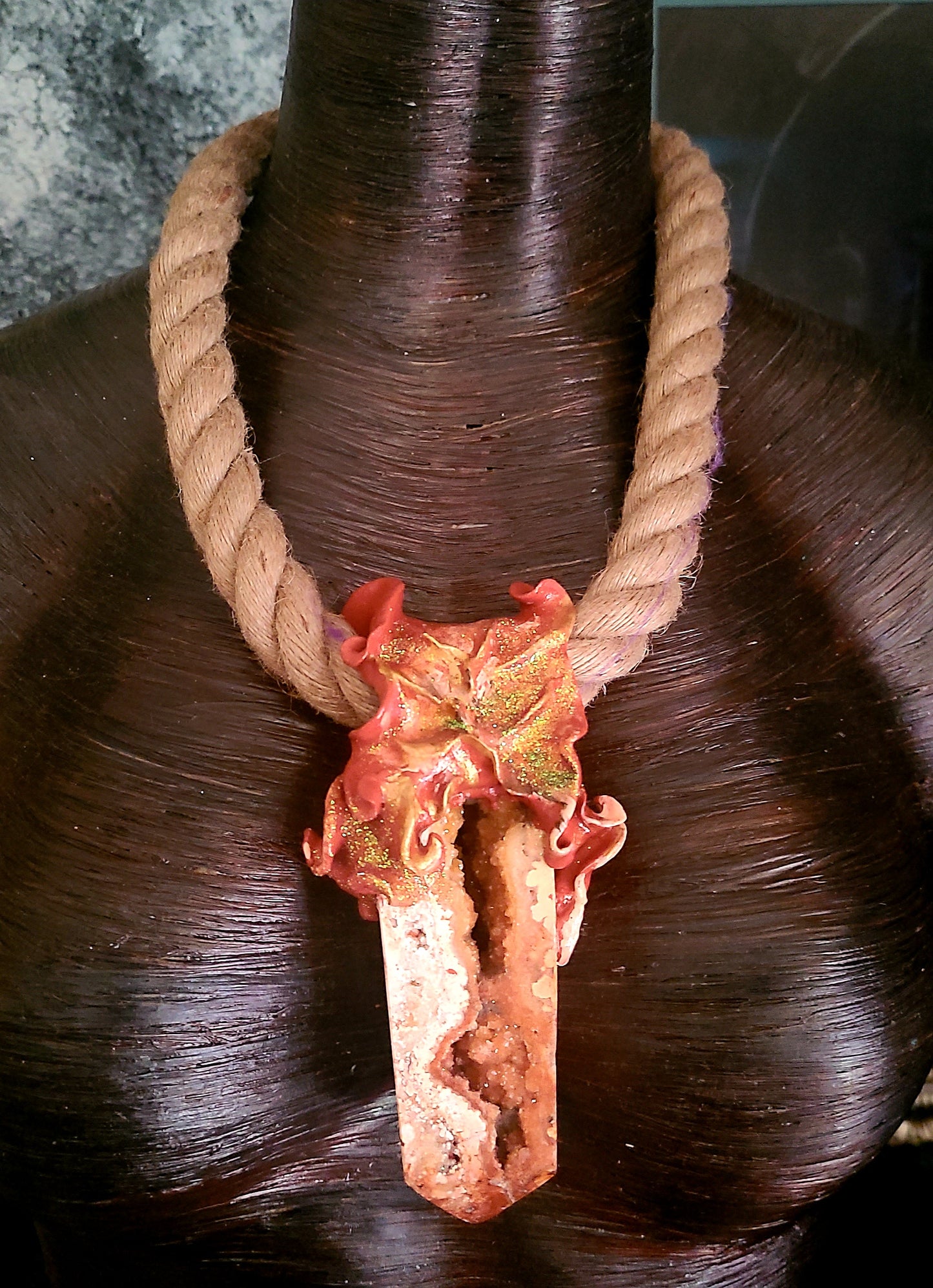 Crazy Lace Druzy Agate Pendant - Rustic Boho Couture