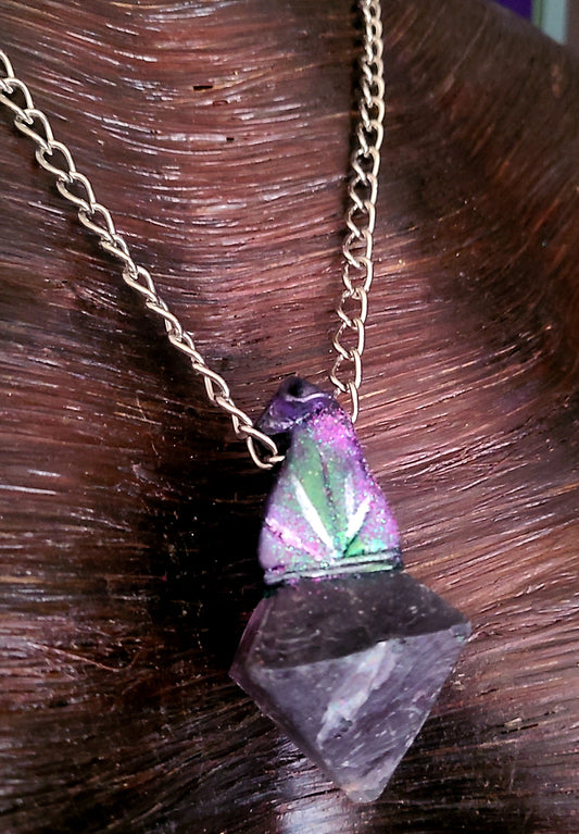 Sculpted Fluorite Octahedron Statement Gemstone Pendant Purple Cryst